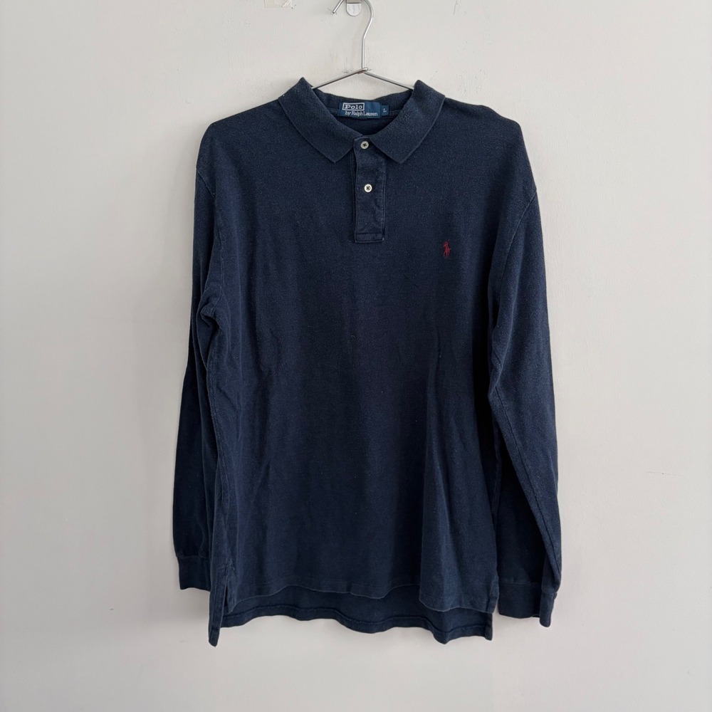 Polo Ralph Lauren Mens Navy Blue Long Sleeve Polo Shirt Large
